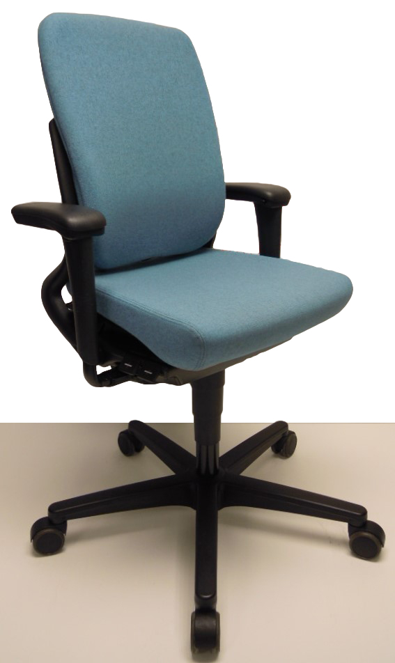 Bureaustoel Ahrend 230 extra hoge rug licht blauw gestoffeerde rug